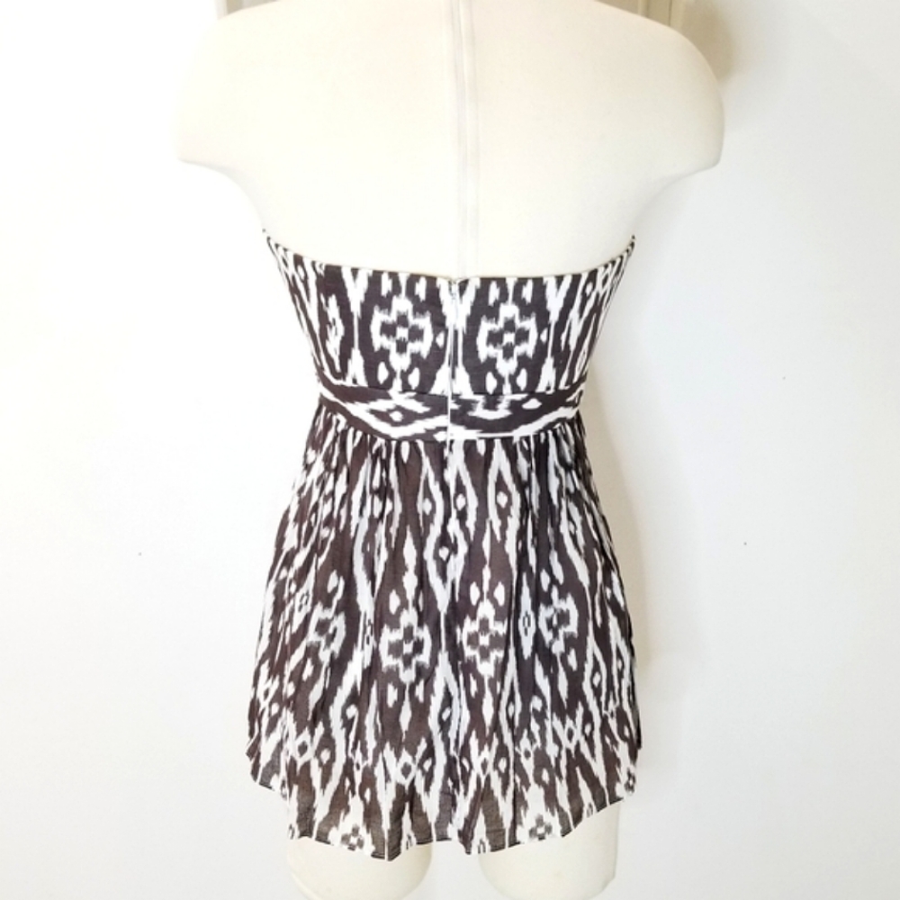 MILLY NY Vintage Brown and White IKAT Print Strapless Cotton Top sz 6 - Picture 5 of 16